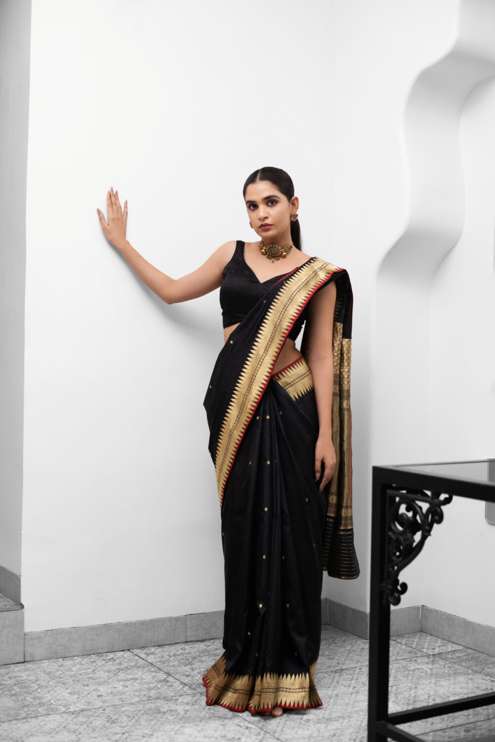 Black Pure Katan Silk Handloom Banarasi Saree