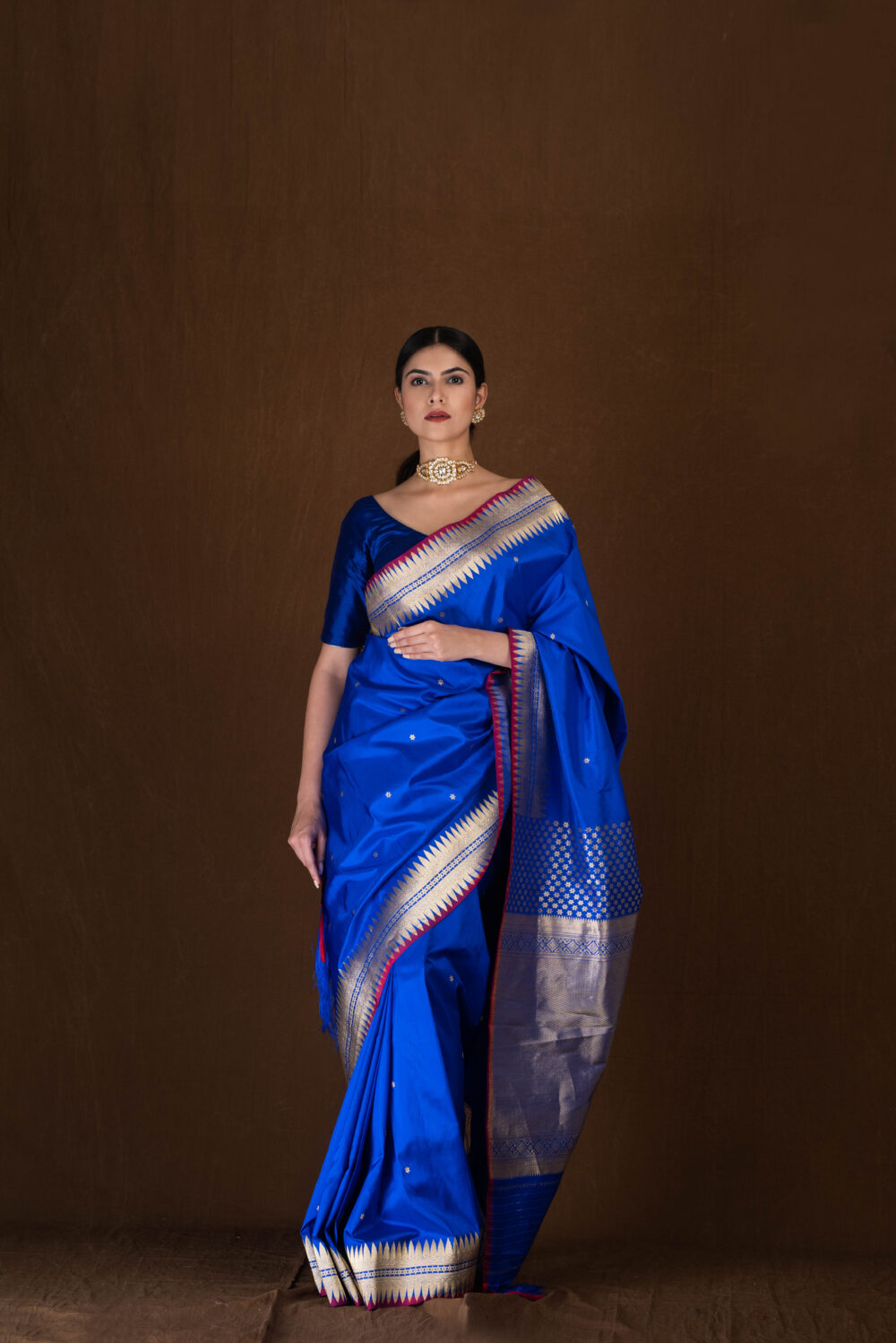 Blue Pure Katan Silk Handloom Banarasi Saree