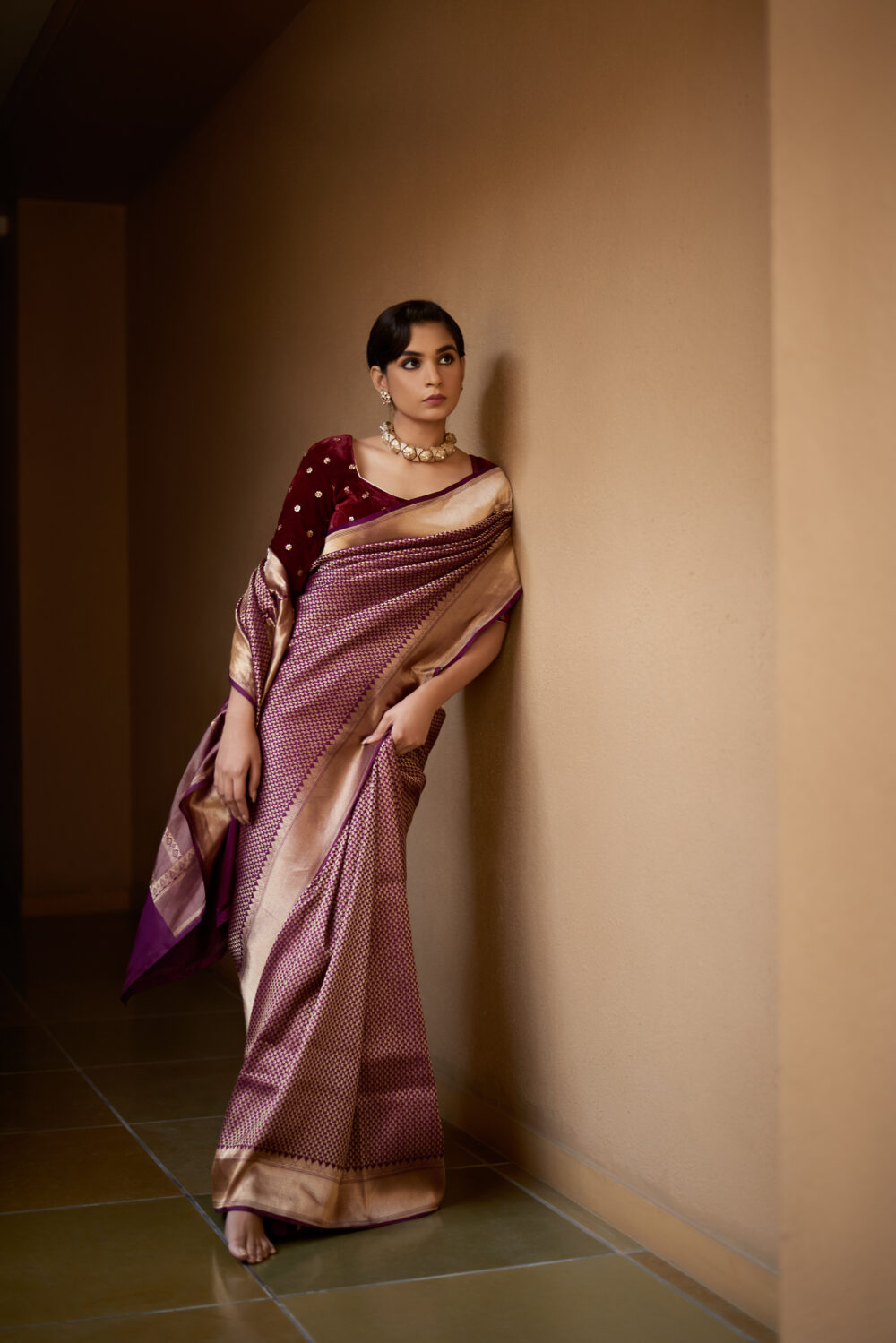 Deep Purple Pure Katan Silk Handloom Banarasi Saree - Image 2