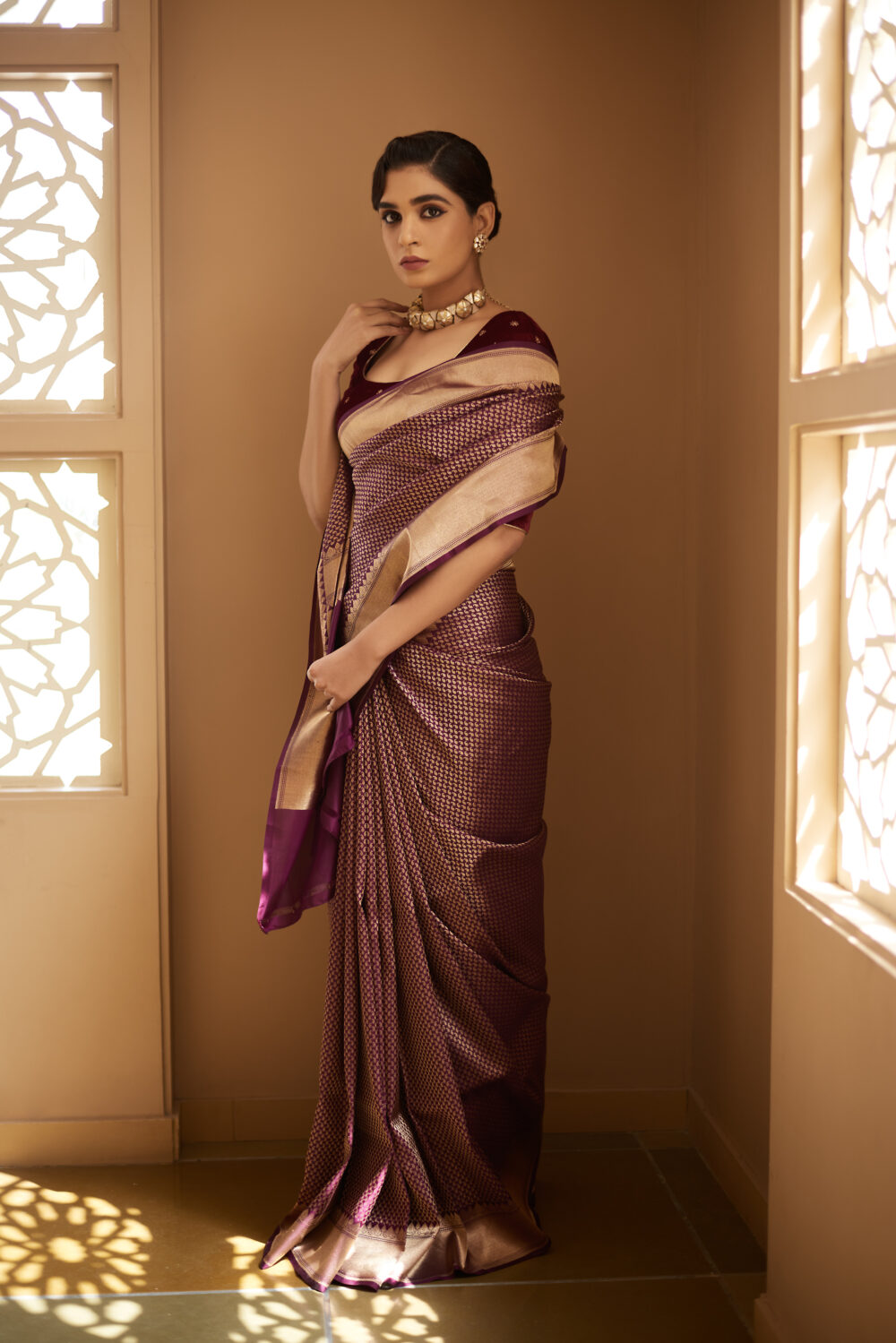 Deep Purple Pure Katan Silk Handloom Banarasi Saree