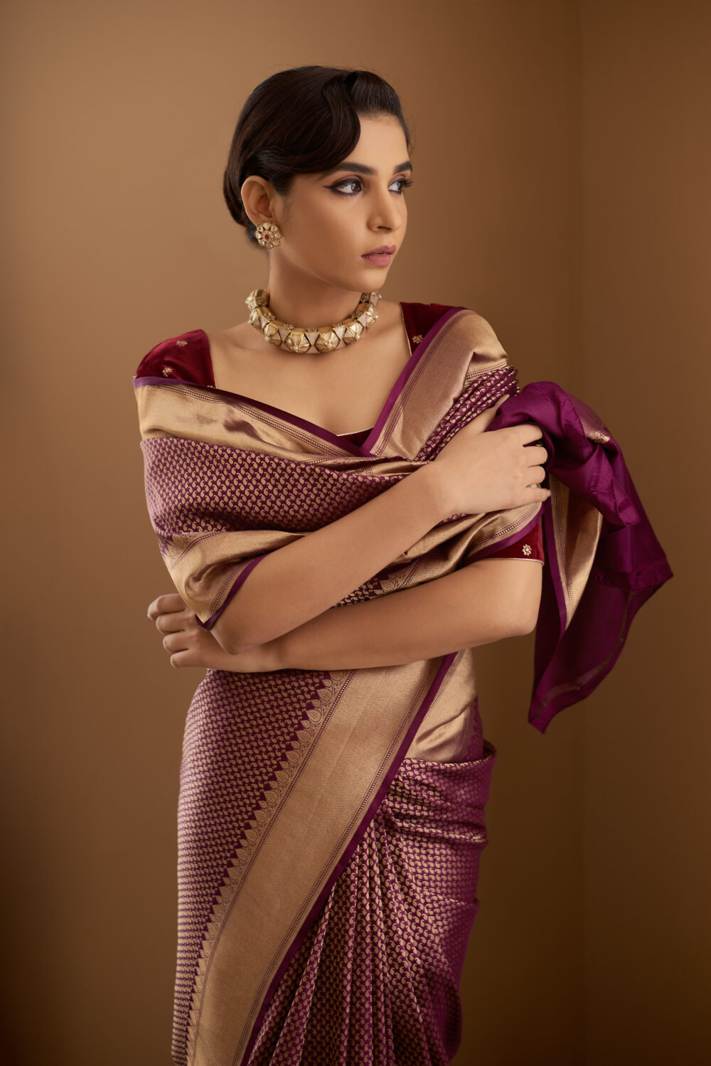 Deep Purple Pure Katan Silk Handloom Banarasi Saree - Image 3