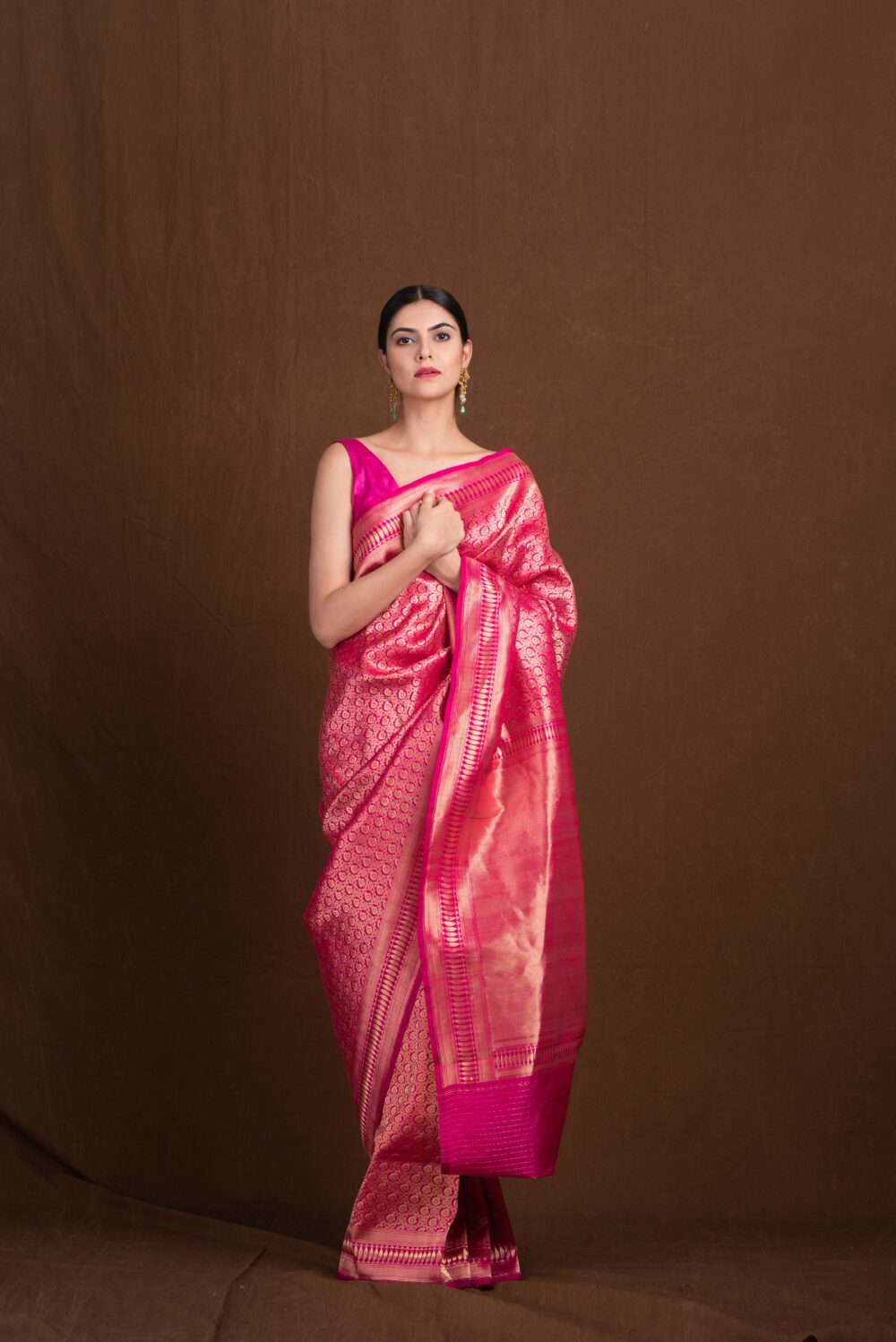 Fuchsia Pink Pure Katan Silk Handloom Banarasi