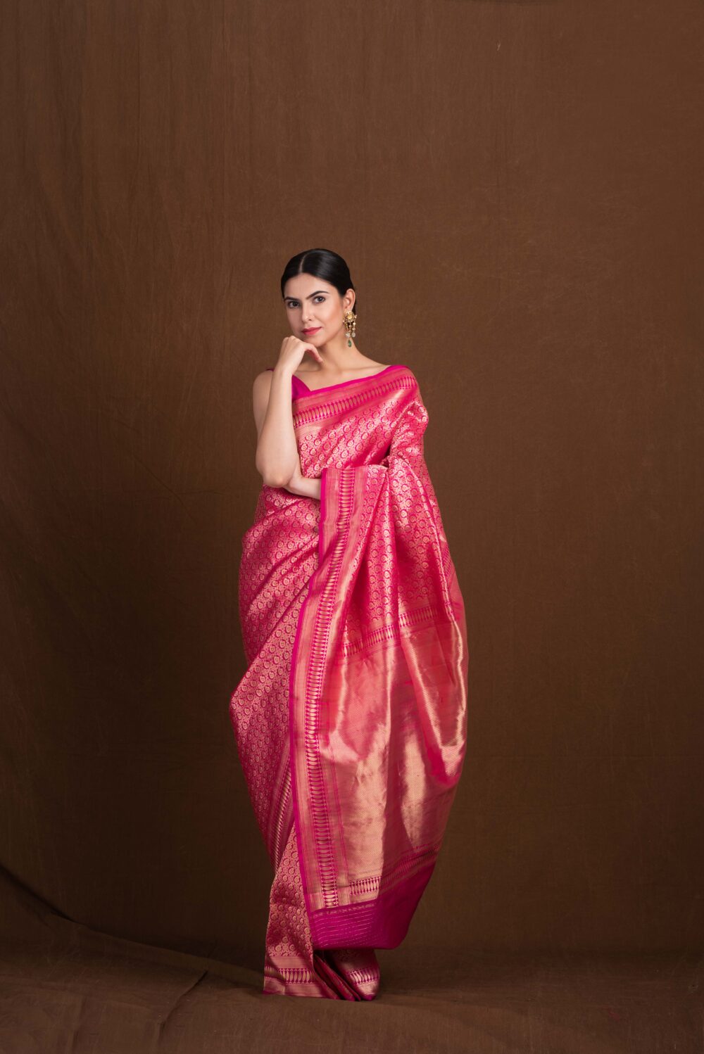 Fuchsia Pink Pure Katan Silk Handloom Banarasi - Image 2