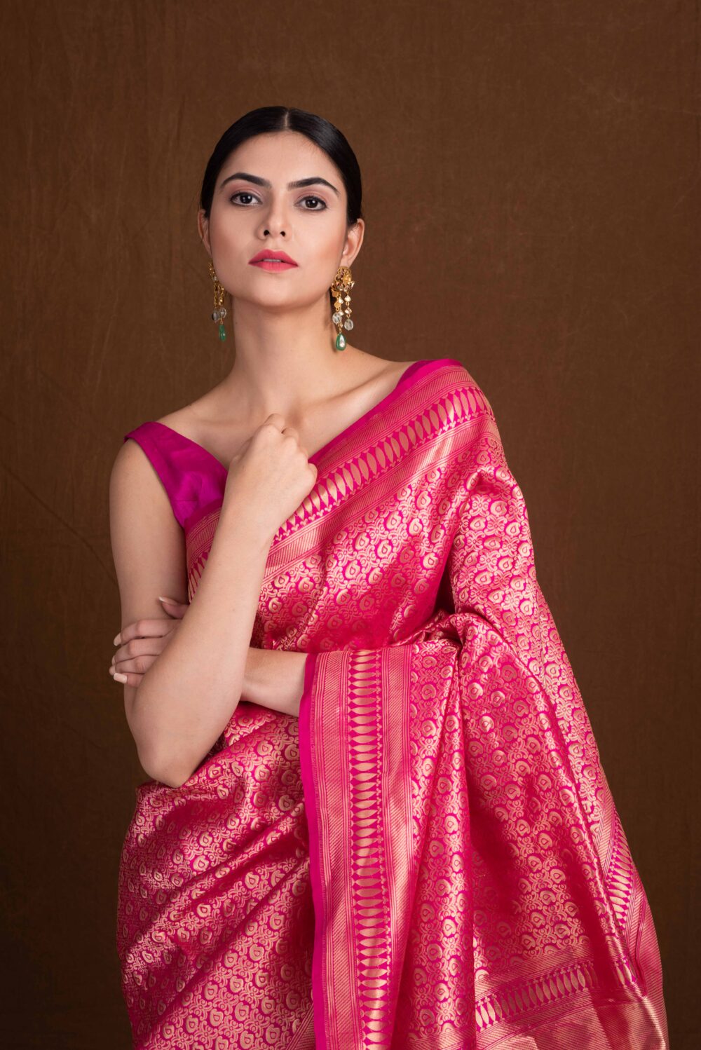 Fuchsia Pink Pure Katan Silk Handloom Banarasi - Image 3