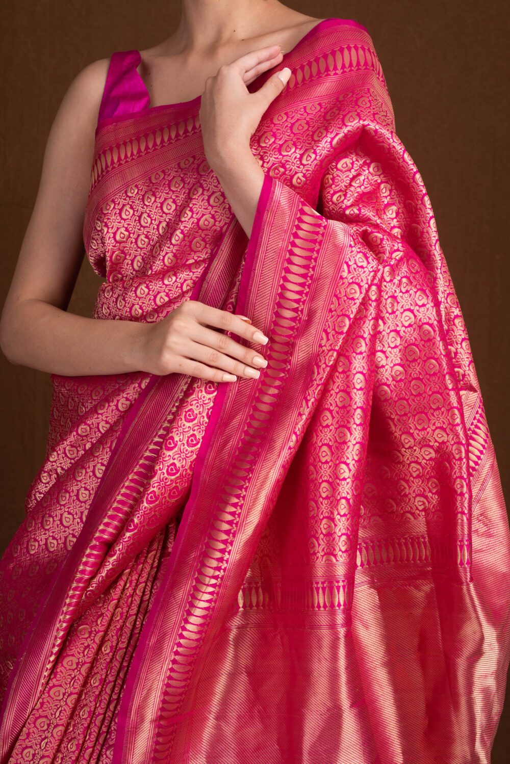 Fuchsia Pink Pure Katan Silk Handloom Banarasi - Image 4