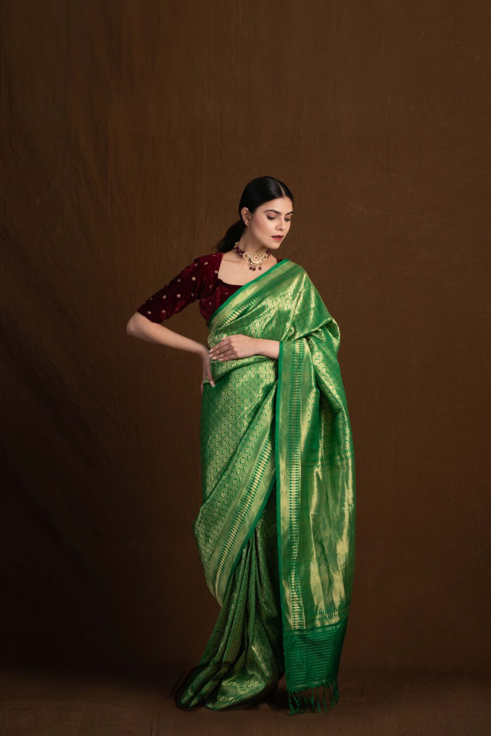 Green Pure Katan Silk Handloom Banarasi