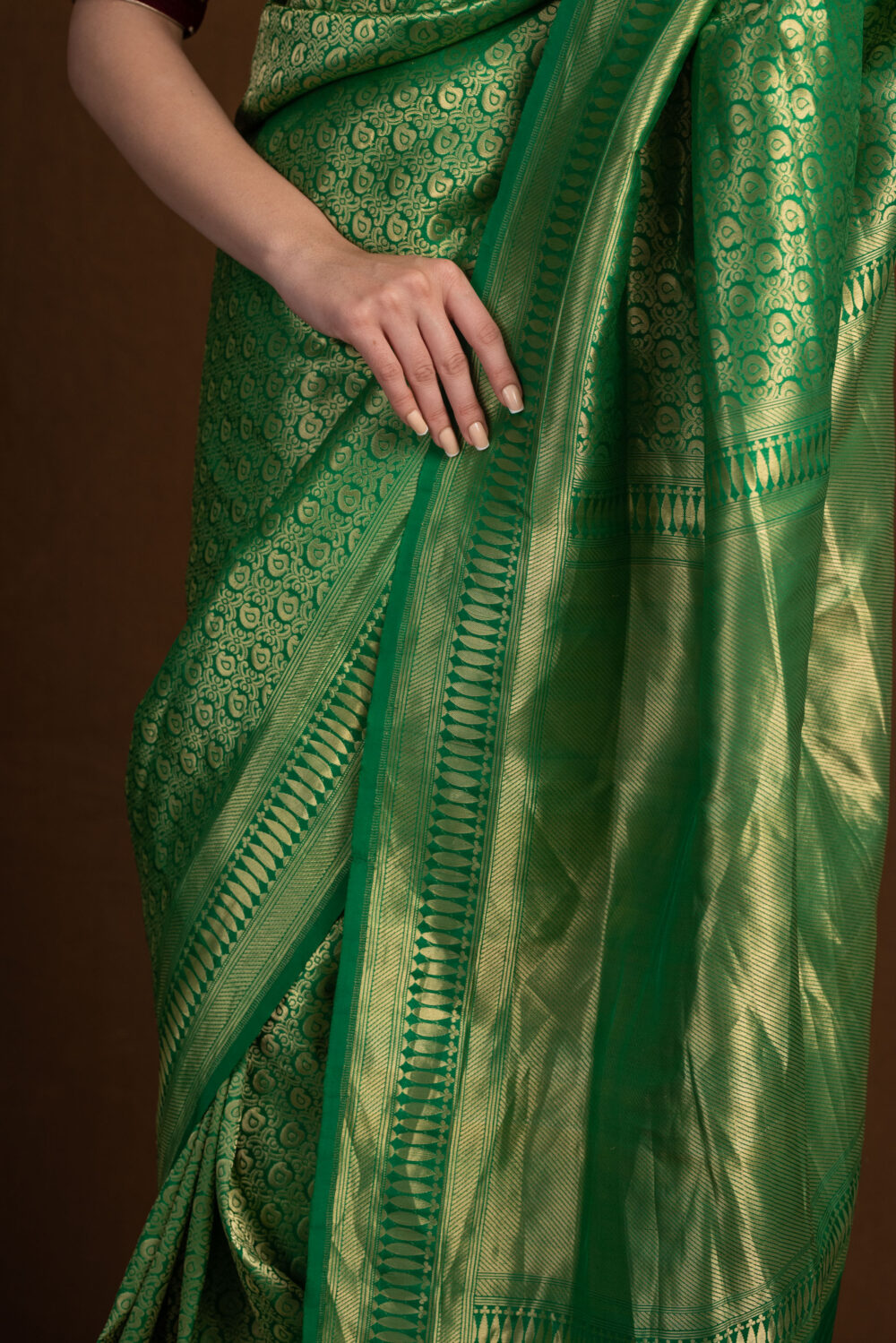 Green Pure Katan Silk Handloom Banarasi - Image 4