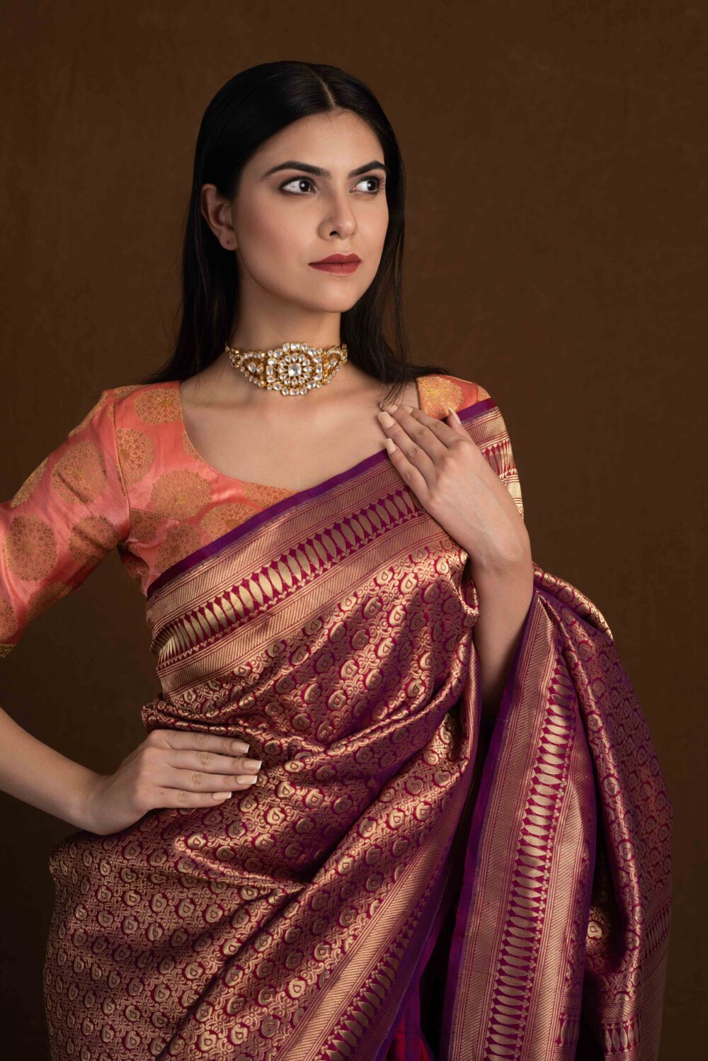 Magenta Pure Katan Silk Handloom Banarasi - Image 3