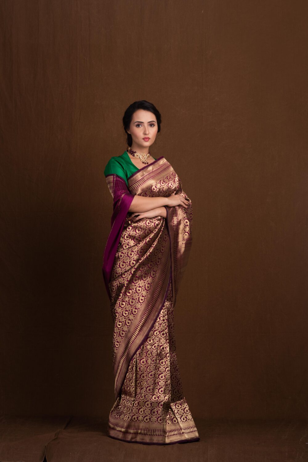 Magenta Pure Katan Silk Handloom Banarasi Saree