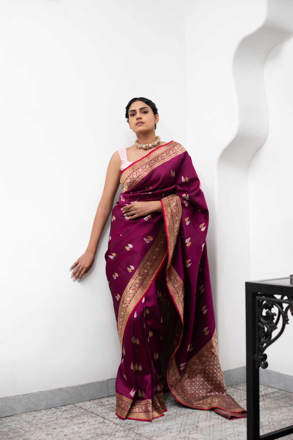 Magenta Pure Katan Silk Handloom Banarasi Saree