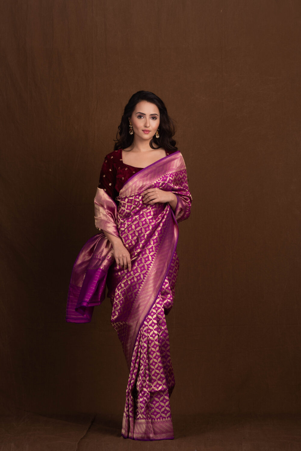 Magenta Pure Katan Silk Handloom Banarasi Saree