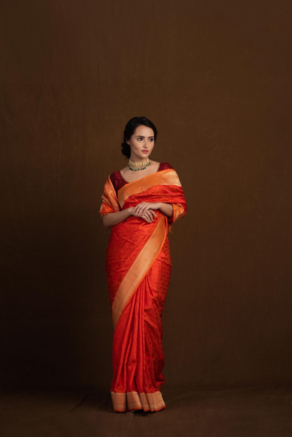 Orange tanchoi Pure Katan Silk Handloom Banarasi Saree