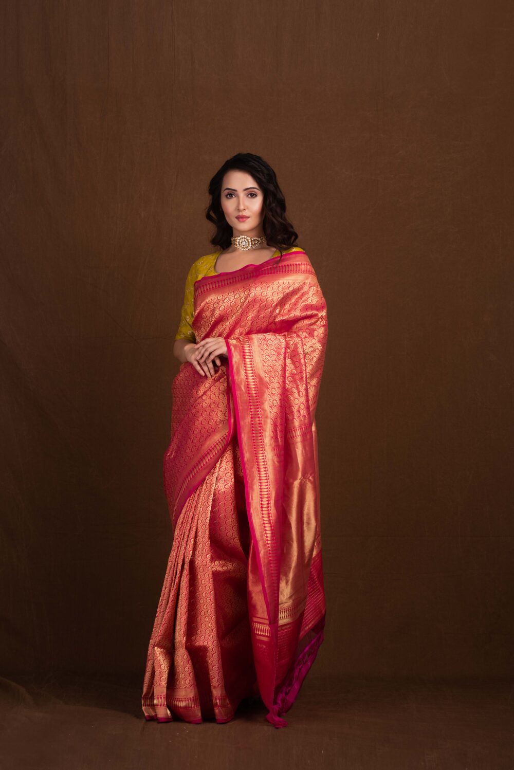 Pink Red Pure Katan Silk Handloom Banarasi Saree - Image 2