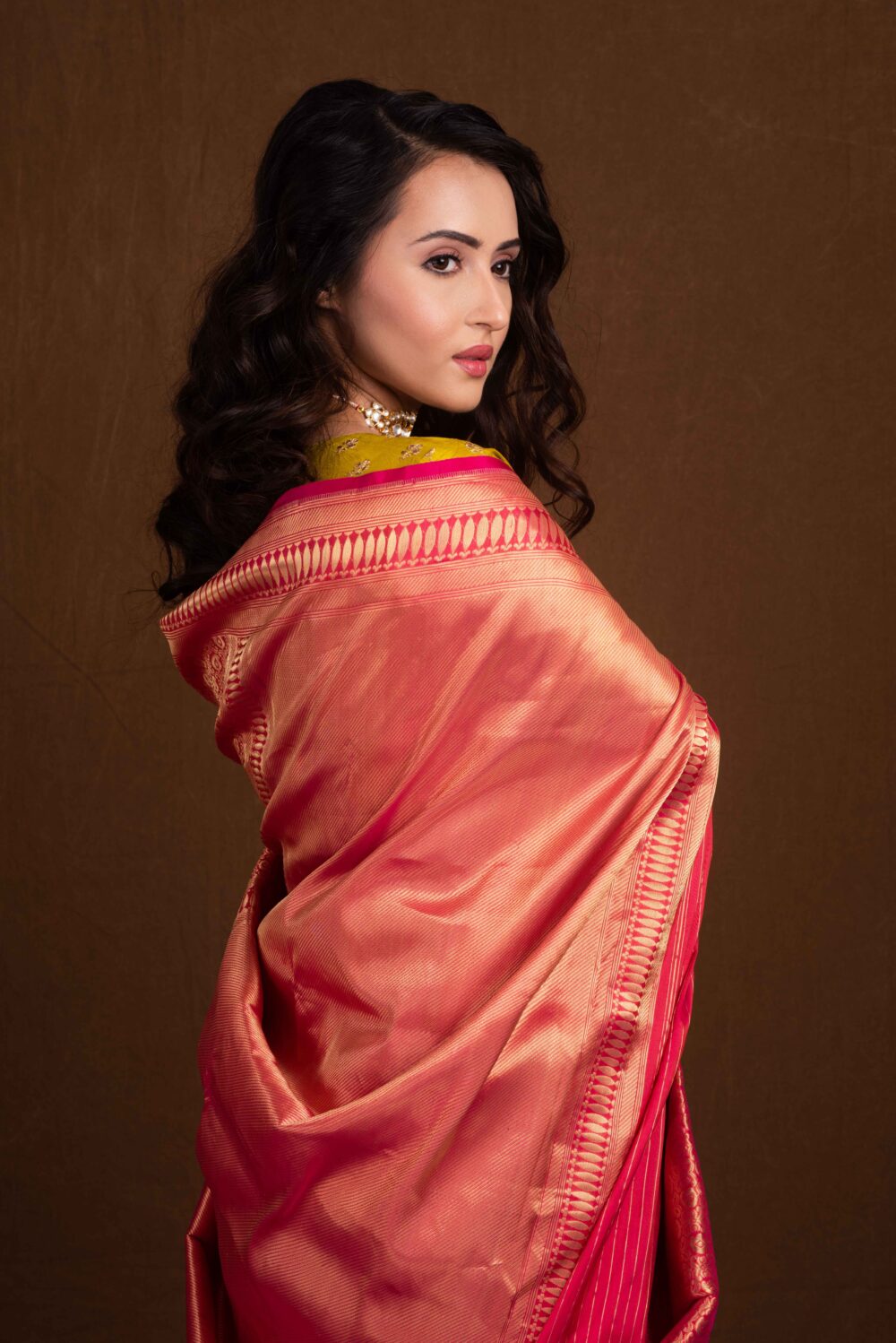 Pink Red Pure Katan Silk Handloom Banarasi Saree - Image 4