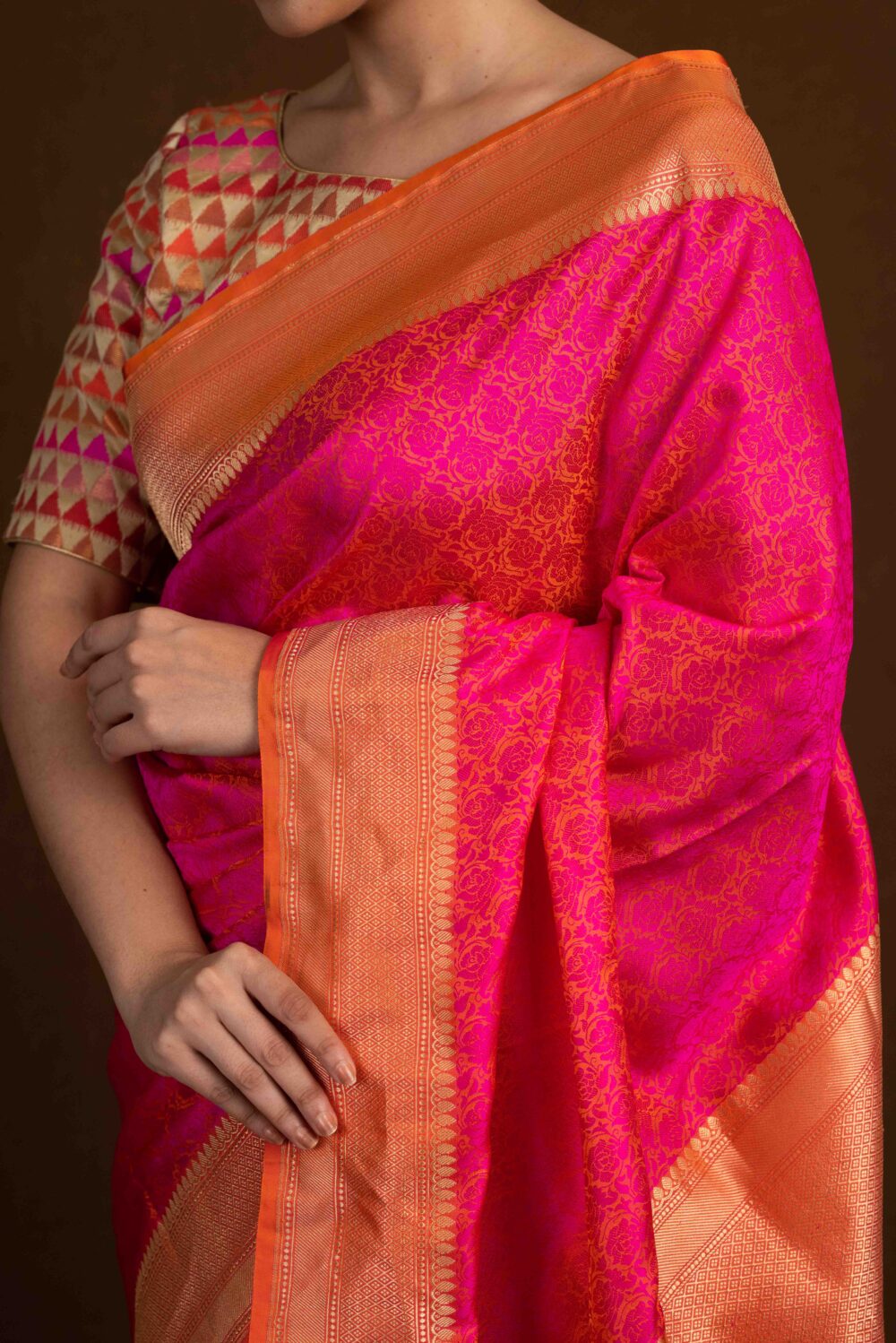 Pink tanchoi Pure Katan Silk Handloom Banarasi Saree - Image 4