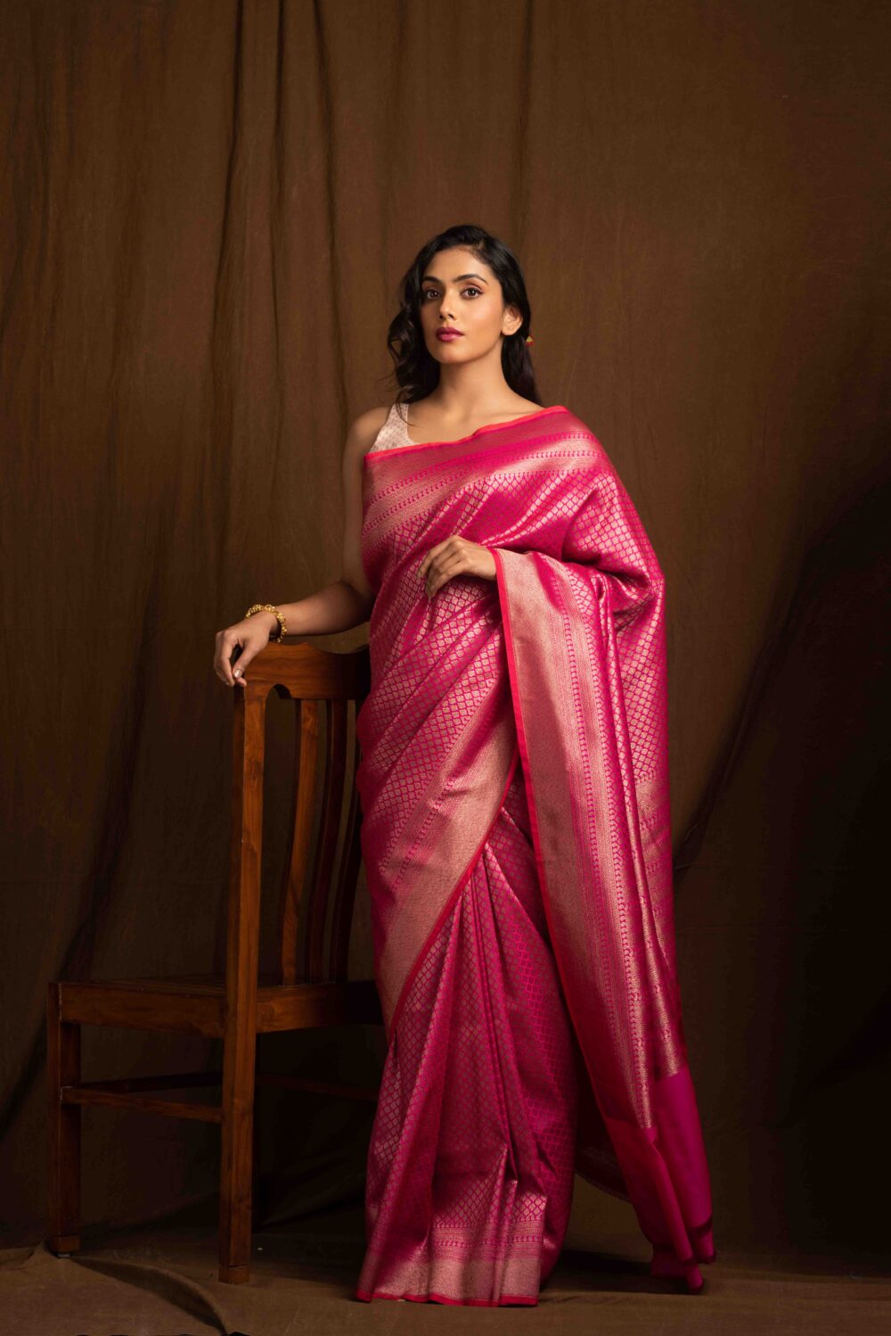 Fuchsia Pink Banarasi Silk Saree