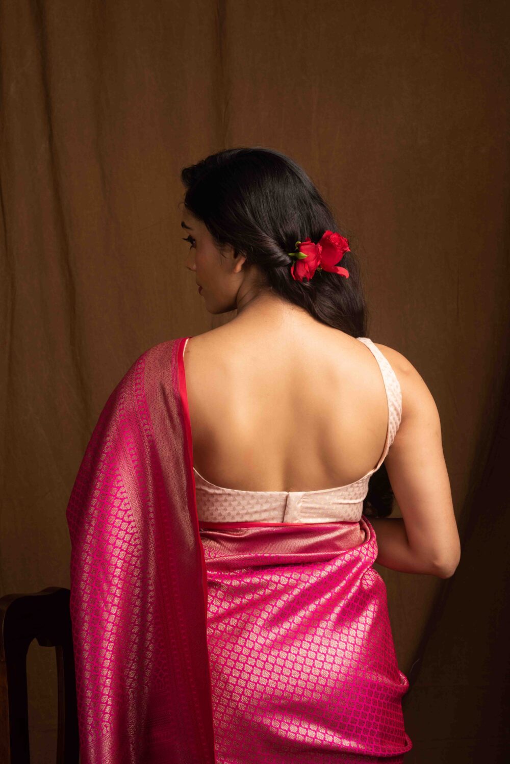 Fuchsia Pink Banarasi Silk Saree - Image 4