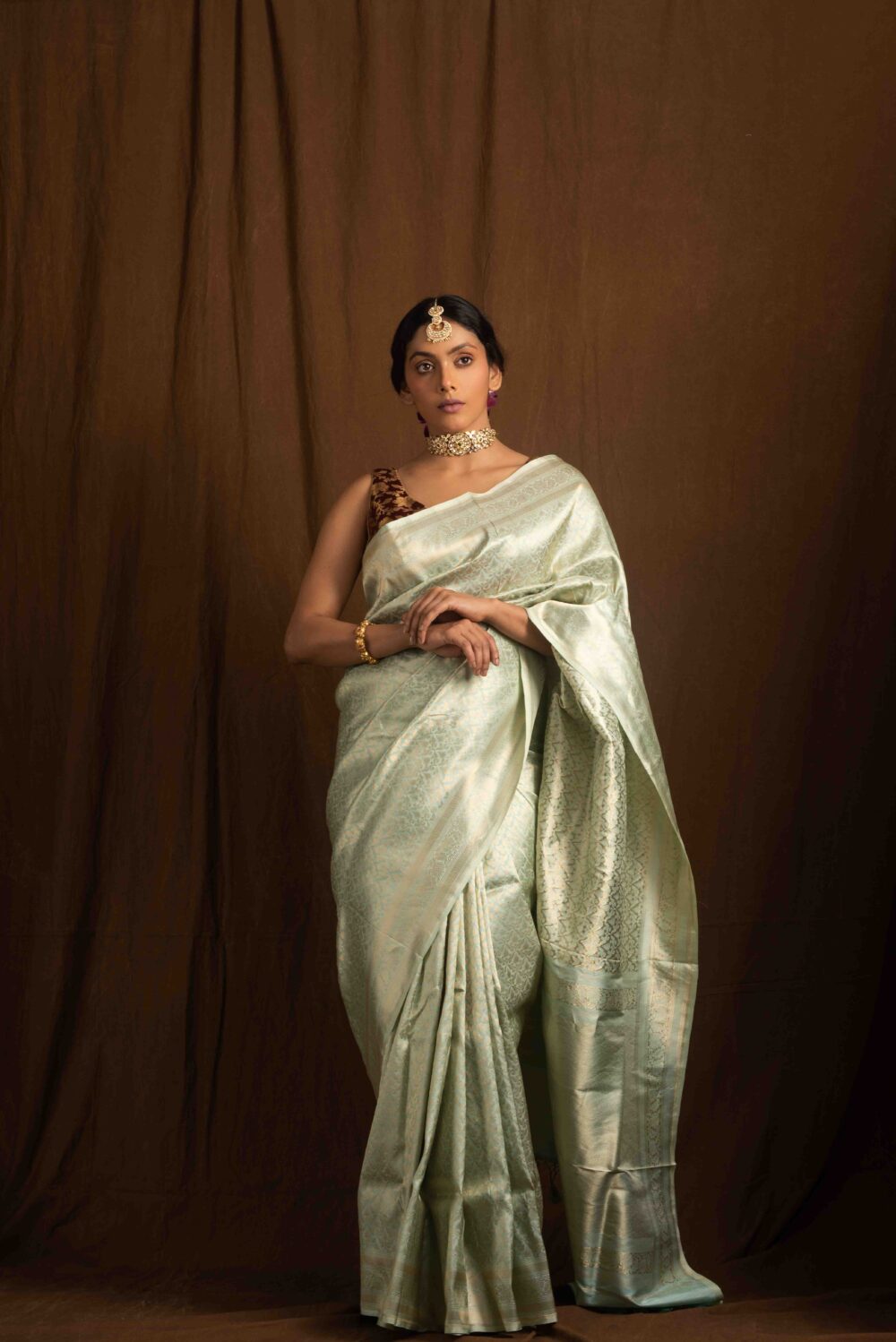 Sage Green Pure Katan Silk Handloom Banarasi Saree