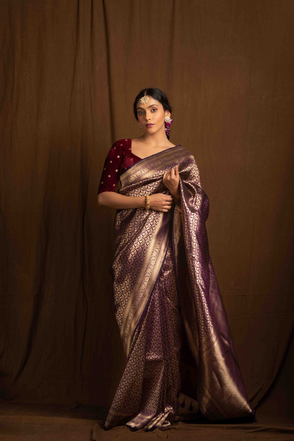 Deep Purple Pure Katan Silk Handloom Banarasi Saree