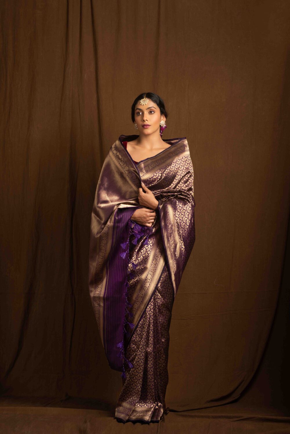 Deep Purple Pure Katan Silk Handloom Banarasi Saree - Image 2