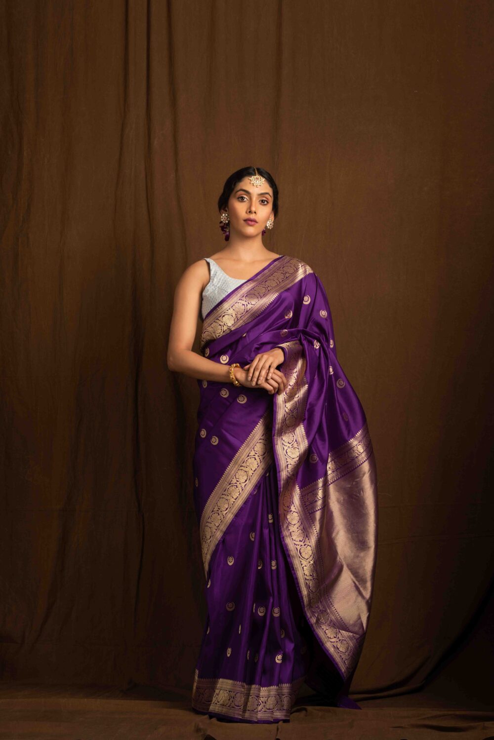 Purple Pure Katan Silk Handloom Banarasi Saree - Image 2