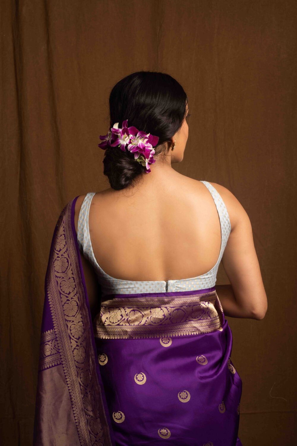 Purple Pure Katan Silk Handloom Banarasi Saree - Image 4