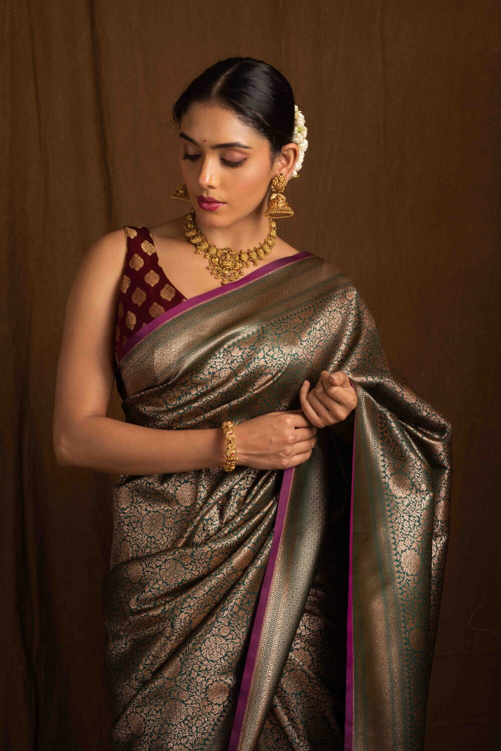 Green Banarasi Silk Saree - Image 3