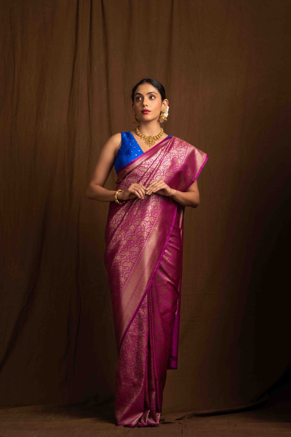 Magenta Banarasi Silk Saree - Image 2