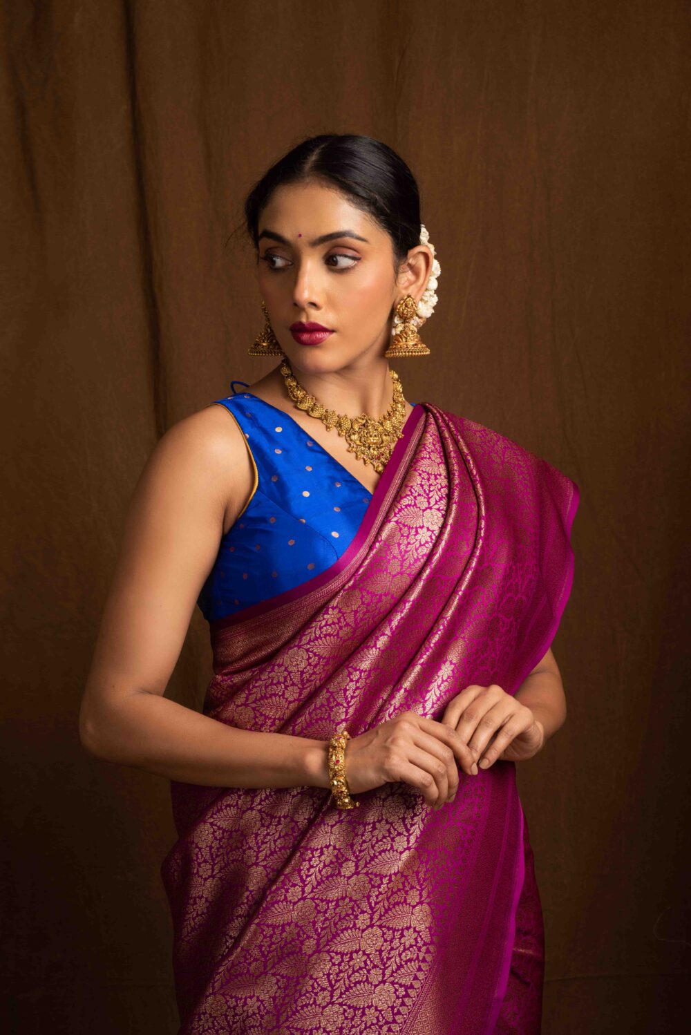 Magenta Banarasi Silk Saree - Image 3