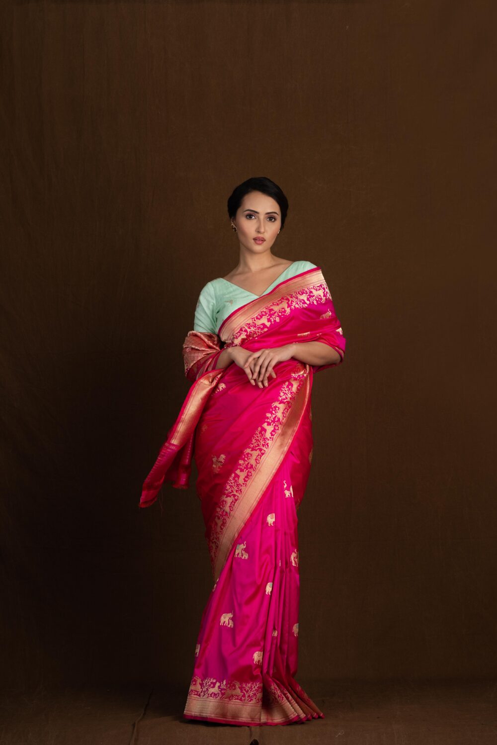 Fuchsia Pink Pure Katan Silk Handloom Banarasi Saree