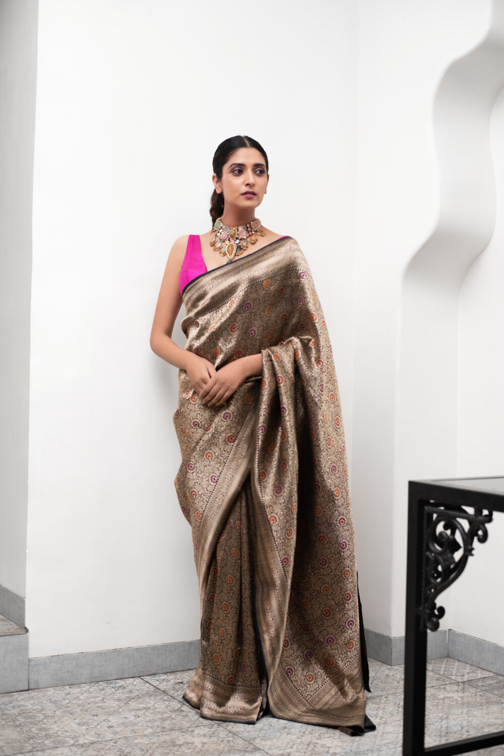 Golden Pure Katan Silk Handloom Banarasi Saree