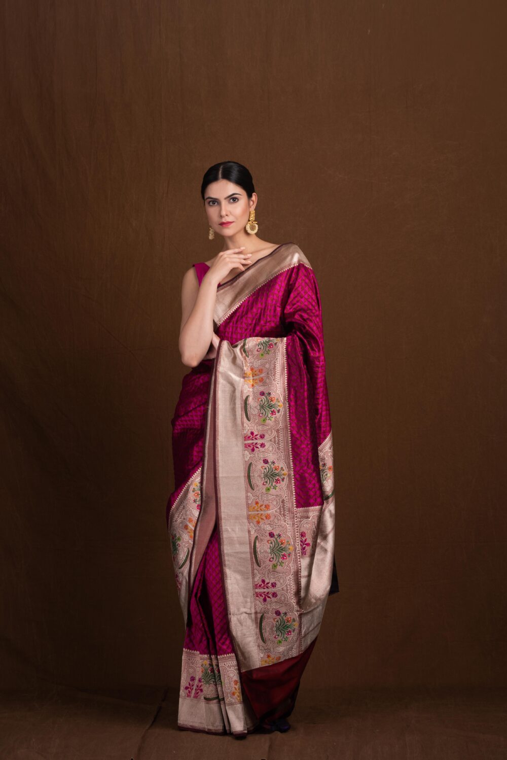 Magenta Pure Katan Silk Handloom Banarasi Saree