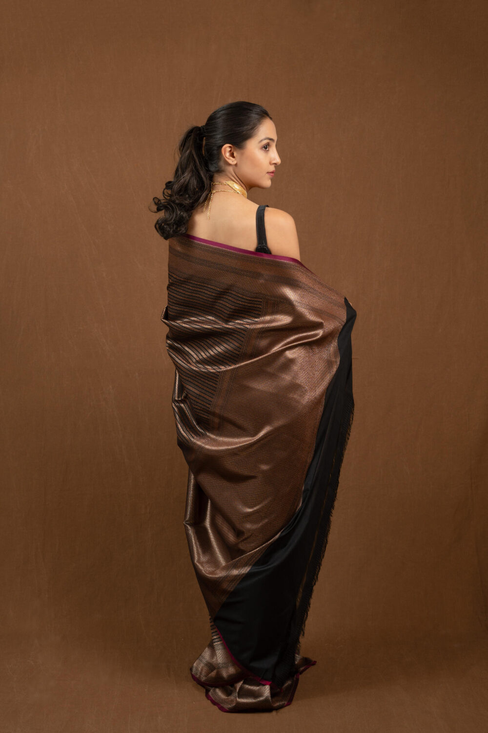 Black Banarasi Silk Saree - Image 3