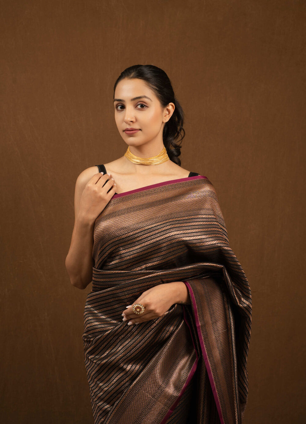 Black Banarasi Silk Saree - Image 2