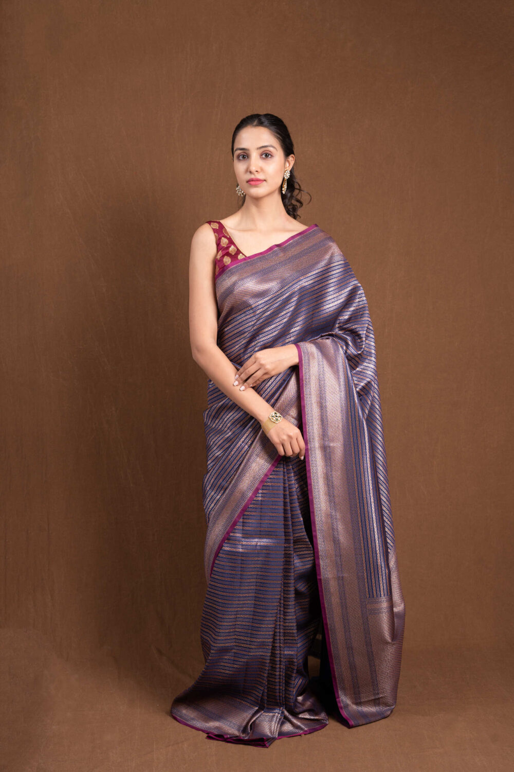 Blue Banarasi Silk Saree - Image 2