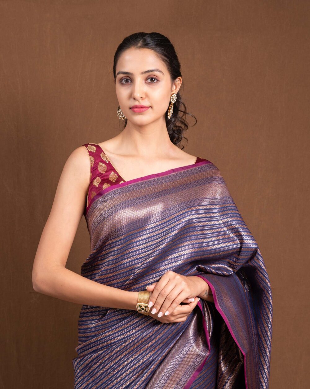 Blue Banarasi Silk Saree - Image 3