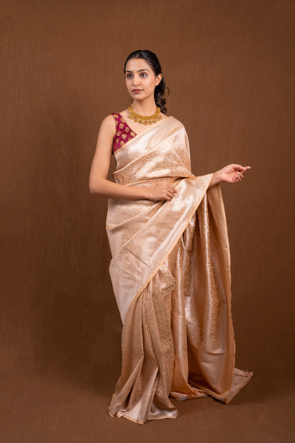 Light Peach Banarasi Saree