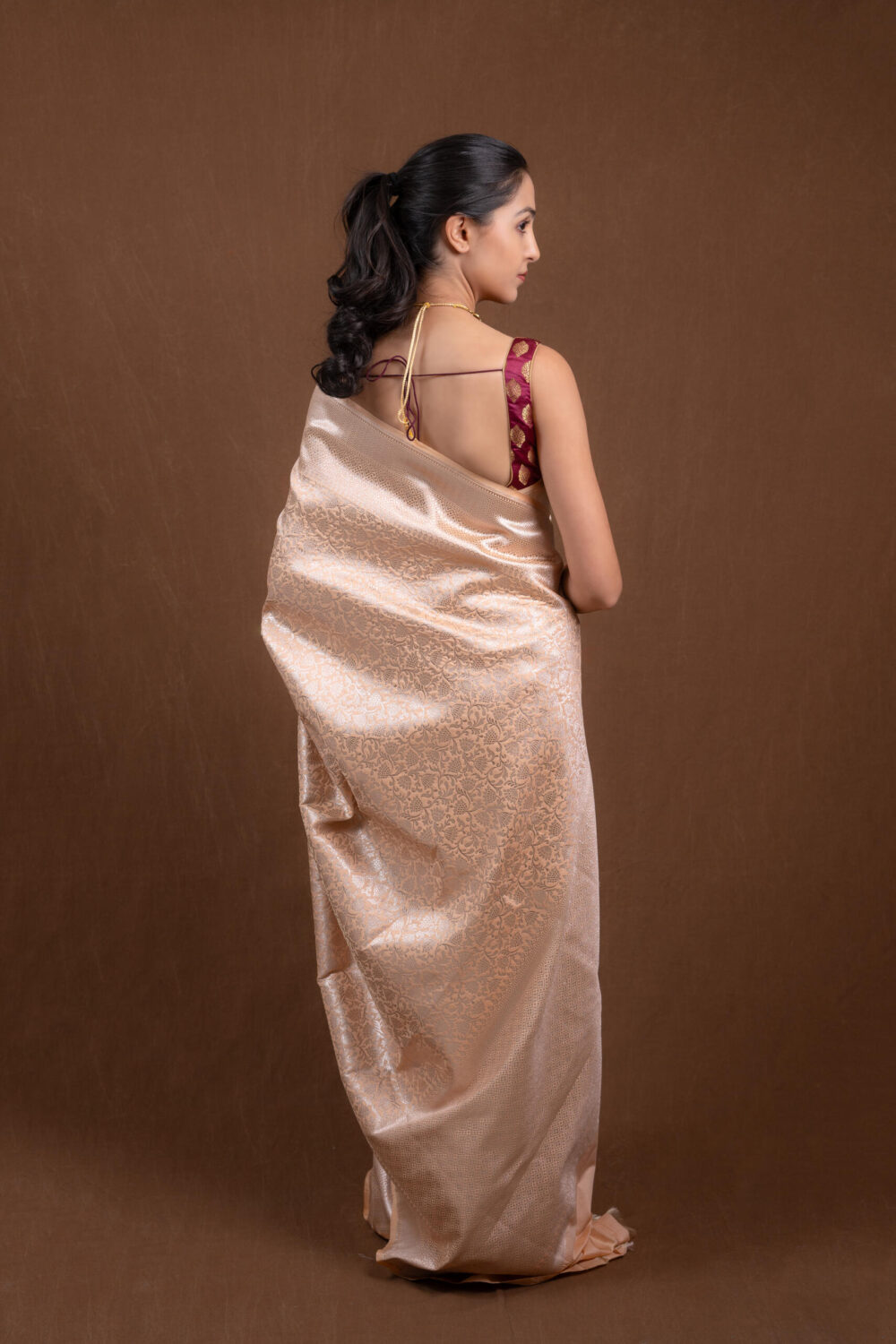 Light Peach Banarasi Saree - Image 3