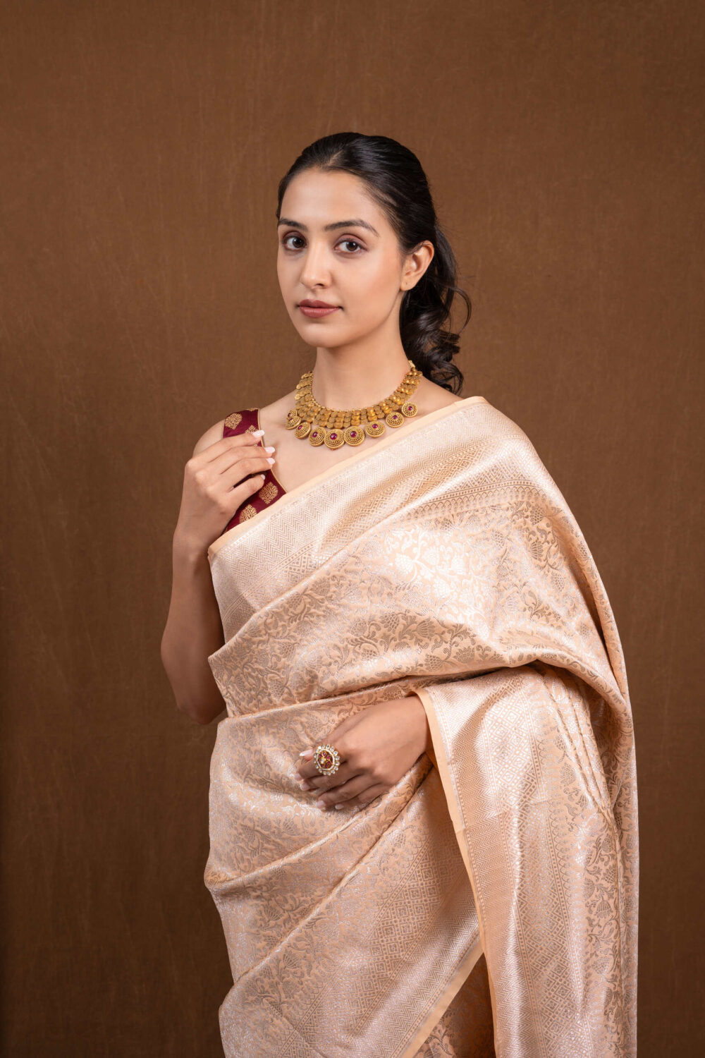 Light Peach Banarasi Saree - Image 2